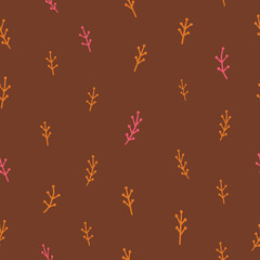 Brown plant twigs seamless vector repeat pattern