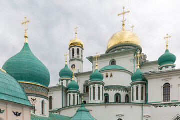 Fototapeta na wymiar Beautiful Christian church. New Jerusalem in Russia. Close-up. Religion and faith.
