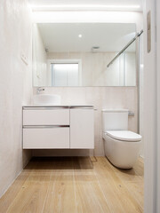Fototapeta na wymiar photo of modern small bathroom in light tones