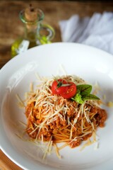 Pasta with cheese and meat