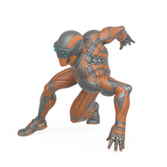 super hero is doing a dynamic comic pose in an exosuit