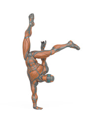 super hero is doing a dynamic dance pose in an exosuit