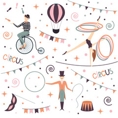 circus performers and decor