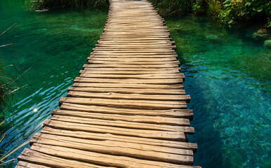 Naklejka na ściany i meble Plitvice lakes in Croatia, beautiful summer landscape with turquoise water