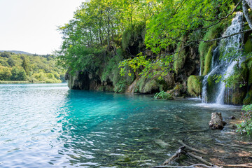Plitvice lakes in Croatia, beautiful summer landscape with waterfalls