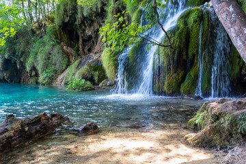 Plitvice lakes in Croatia, beautiful summer landscape with waterfalls