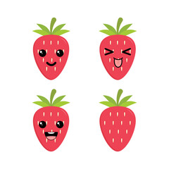 Strawberry with kawaii eyes. Flat design vector illustration of red apple isolated on white background.
