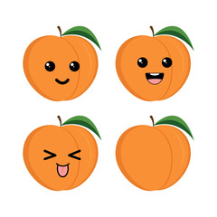 Obraz premium Juicy peach with kawaii eyes. Flat design vector illustration of red apple isolated on white background.