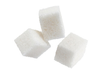 Flying sugar cubes, isolated on white background