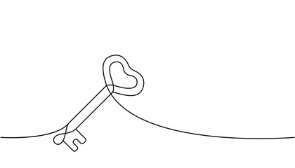 Key one line continuous drawing. Home key continuous one line illustration. Vector minimalist linear illustration