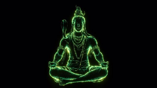 Hindu Shiva Glowing Releasing Green Energy In the Dark 3D Yoga Pattern Art Psychedelic Divine Indian God 4K Abstract Background VJ Loop