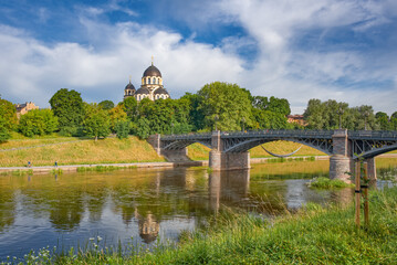 Our Lady of the Sign (Znamenskaya) orthodox Church near Zverynas Bridge over Neris river in...