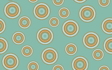 Fototapeta premium Seamless pattern with geometric aboriginal ornament. Ethnic tribal rounded color background. Afican, australian motiph. Dots painting. Vector illustration, template design for cloth, card, fabric