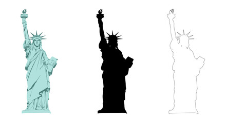 Statue of Liberty in New York City Vector illustration. Symbol, emblem, label, logo design. Decorative freedom design isolated on white background