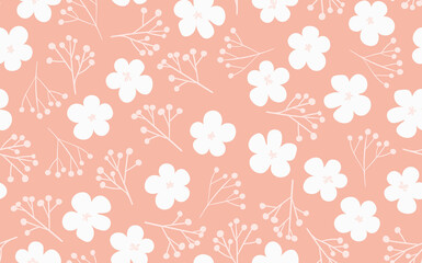 Seamless floral pattern based on traditional folk art ornaments. Art flowers on color background. Scandinavian style. Sweden nordic style. Vector illustration. Simple minimalistic pattern