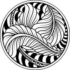 Pattern. Contour ornament in a circle. Leaves in shape.