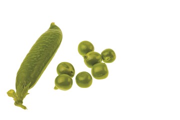 Macro view of pod green peas isolated on white background.