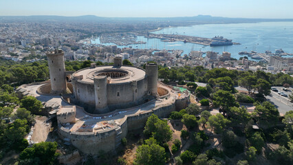 Aerial view of Bellver castle - Palma de Mallorca, Balearic Islands, Spain