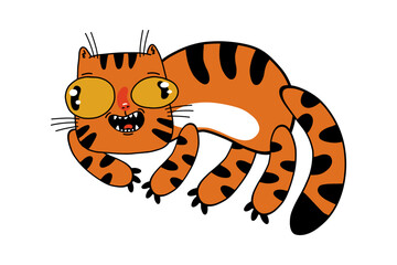 Fototapeta na wymiar Cute funny cartoon tiger isolated on a white background. Vector illustration.