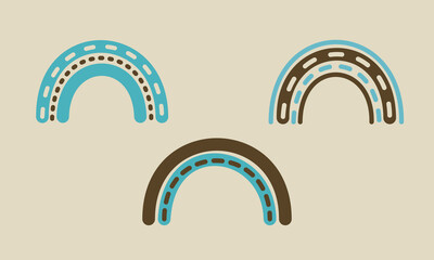 Blue retro groovy rainbow set. 1970 good vibes childish vector illustration. Cute 70s art for kids, bedroom decor print