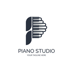 Piano tuts music studio letter P logo design template for brand or company and other