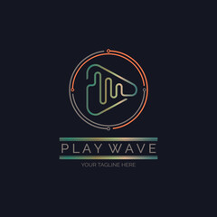 Play Wave button line style logo template design for brand or company and other