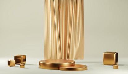 3D rendering of blank product background for cream cosmetics Modern gold podium background