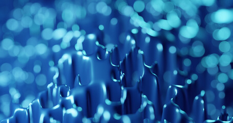 Render with blue warped mesh surface, soft focus