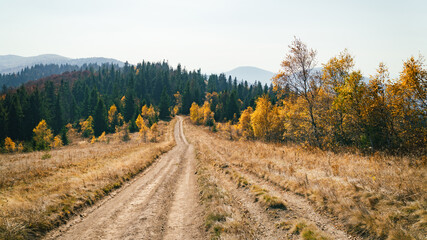 Fototapeta na wymiar Autumn Carpathian mountains road