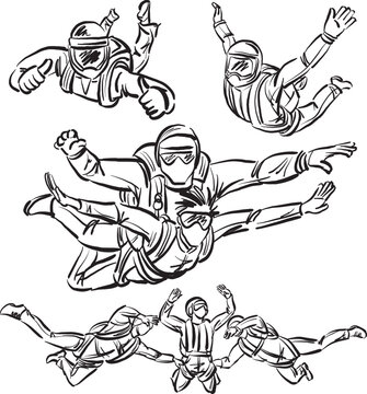 sky diving extreme sport lifestyle brush stroke vector illustration