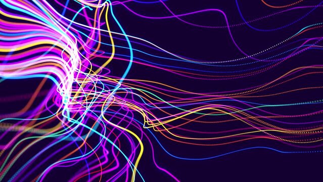 Abstract background with lines like fibers or wires and waves. Luma matte as alpha channel. Motion design bg multicolor lines. Lines form structure fibers.