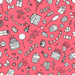 Birthday seamless pattern. Happy Birthday. Cute background. Hand drawn party theme