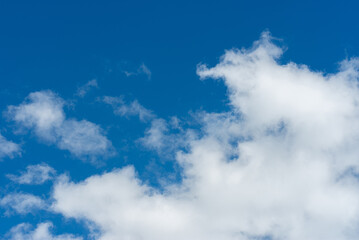 Fototapeta na wymiar Blue sky white clouds. Puffy fluffy white clouds. Summer blue sky time lapse. Nature weather blue sky. White clouds background.
