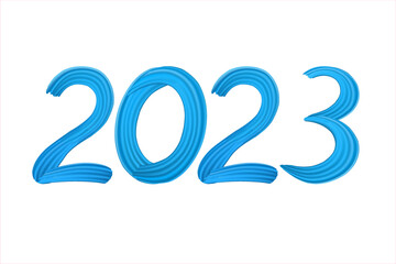 2023 A Happy New Year congrats. Brush stroke 2023 illustration for New Year greeting card. Vector template for web, social network, cover, calendar. Numbers in blue isolated on white background.
