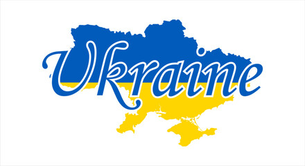 Ukraine map with flag and text Ukraine. Ukraine map with flag colors