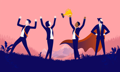 The best business team - Great people celebrating success, standing proud and cheering. Vector illustration