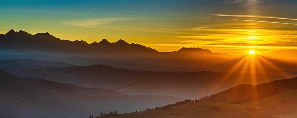 Fototapeta Widok Tatr z Pienin o zachodzie słońca
 obraz
