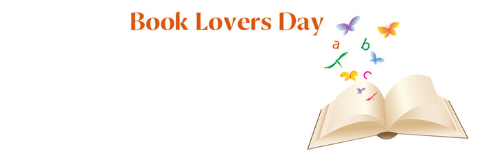 Nice design with copy space for Book Lovers Day. May be used for any greeting, poster or more. Vector illustration, banner.