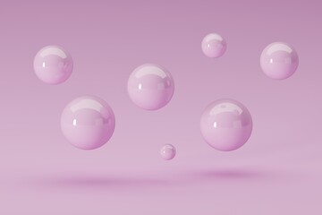 Abstract reflecting spheres on a pastel background. Concept of abstract and modern background, design. 3d render, illustration.