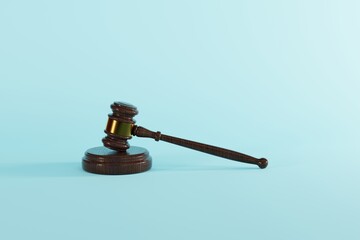 Judge's gavel on a yellow background. Concept of justice, judging judgments. 3d render, 3d illustration.