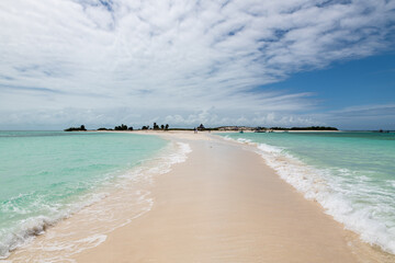 Los Roques Archipelago, Venezuela, 07.30.2022: white tropical beach in Cayo de Agua  (Water Cay).