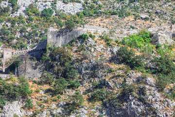 Fortress at the rocky mountain . Kotor Fortress in Balkans Montenegro 