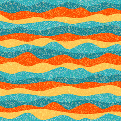 Curve multicolor wave stripes flow vector seamless pattern.