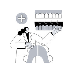 Dental tooth plate abstract concept vector illustration. Single tooth plate, dental health care, complete and partial denture, missing teeth replacement, orthodontic appliance abstract metaphor.