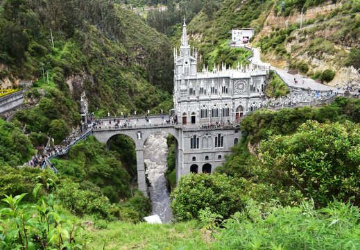 photo of neogothic basilica in Colombia South America, built in the middle of a canyon