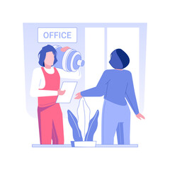 Drinking water delivery isolated concept vector illustration. Courier brought the drinking water to the office, corporate business, office life, fast delivery service vector concept.