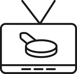Television, tv set, tv show concept. Vector sign drawn in flat style. Suitable for sites, articles, books, apps. Editable stroke. Line icon of frying pan on tv screen