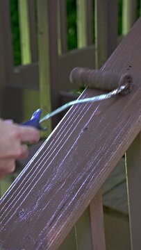 Painting wooden realign outside close up