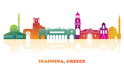 Colourfull Skyline panorama of city of Ioannina, Epirus, Greece - vector illustration