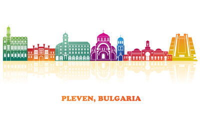 Colourfull Skyline panorama of city of Pleven, Bulgaria - vector illustration